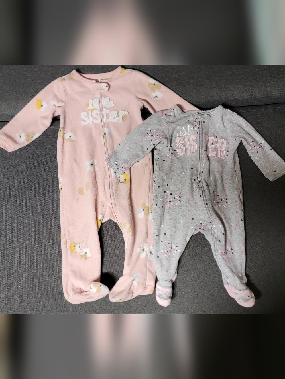 6 & 9 Month Carter's Pink and Gray "Little Sister" Footed Pajama - 2 Pack